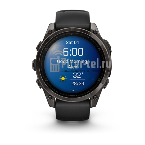 Умные часы Garmin Fenix 8 47mm Amoled Sapphire Carbon Grey DLC Титановый с черным ремешком