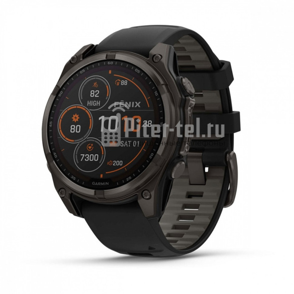 Умные часы Garmin Fenix 8 47mm Sapphire Solar Carbon Grey DLC Titanium с черным ремешком