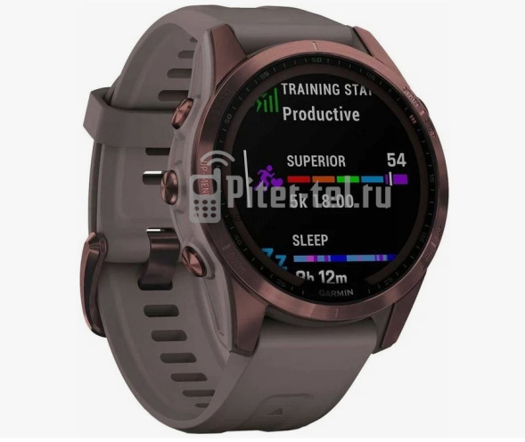 Умные часы Garmin Fenix 7S Sapphire Solar титановый темно-бронзовый с сланцево-серым силиконовым ремешком