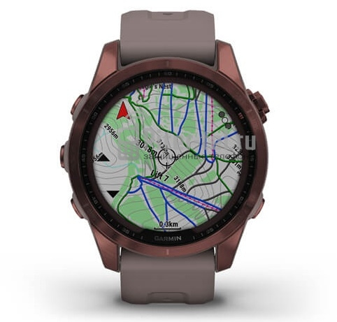 Умные часы Garmin Fenix 7S Sapphire Solar титановый темно-бронзовый с сланцево-серым силиконовым ремешком